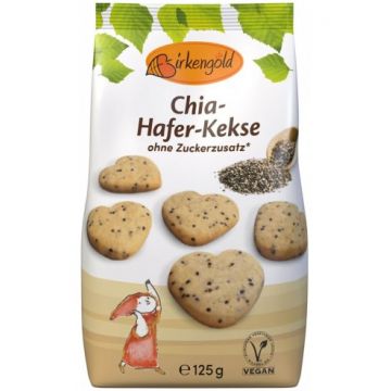 Biscuiti din ovaz cu chia indulciti cu xylitol, 125g, Birkengold