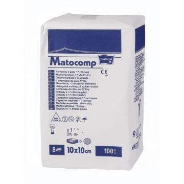 Comprese nesterile tifon 8 straturi 17 fire 10x10cm, 100 bucati, Matopat Comprese nesterile tifon 8 straturi 17 fire 10x10cm, 100 bucati, Matopat