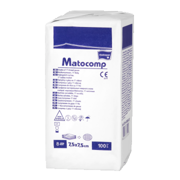 Comprese nesterile tifon 8 straturi 17 fire 7.5x7.5cm, 100 bucati, Matopat Comprese nesterile tifon 8 straturi 17 fire 7.5x7.5cm, 100 bucati, Matopat