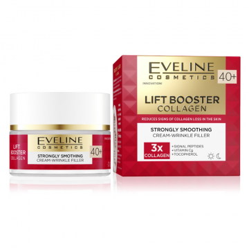 Crema pentru fata anti-rid 40+ Lift Booster Collagen cu efect de netezire, 50ml, Eveline Cosmetics