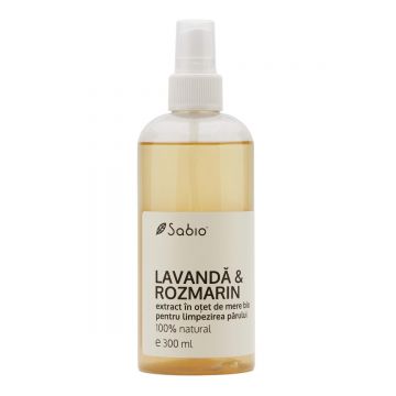 Extract pentru clatirea parului cu lavanda si rozmarin in otet de mere Bio, 300ml, Sabio Extract pentru clatirea parului cu lavanda si rozmarin in otet de mere Bio, 300ml, Sabio