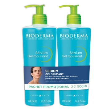 Gel spumant Sebium Bioderma (Concentratie: Gel de curatare, Gramaj: 2 x 500 ml) Gel spumant Sebium Bioderma (Concentratie: Gel de curatare, Gramaj: 2 x 500 ml)
