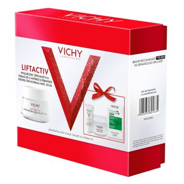Pachet Crema antirid Liftactiv HA, 50 ml + Crema de noapte Liftactiv HA, 15 ml + Fluid cu SPF 50+ Capital Soleil, 3 ml + Sampon anti-matreata Dercos, 6 ml, Vichy