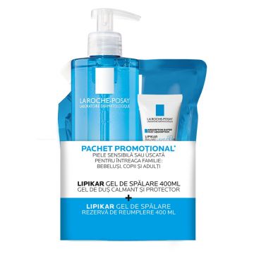 Pachet Gel de dus calmant Lipikar, 400 ml + Rezerva, 400 ml + Balsam Lipikar Baume Light AP+M, 15 ml, La Roche-Posay Pachet Gel de dus calmant Lipikar, 400 ml + Rezerva, 400 ml + Balsam Lipikar Baume Light AP+M, 15 ml, La Roche-Posay