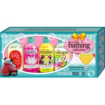 Pachet Geluri de dus 4 x 100ml + Bomba de baie 85g Beautiful Bathing Collection, Treaclemoon Pachet Geluri de dus 4 x 100ml + Bomba de baie 85g Beautiful Bathing Collection, Treaclemoon
