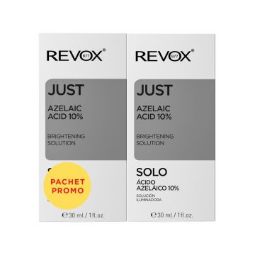 Pachet Solutie pentru luminozitatea tenului cu acid azelaic Just Azelaic Acid 10% Brightening Solution, 30ml, Revox