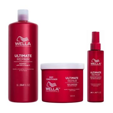 Pachet Wella Professionals Ultimate Repair – Sampon 1000 ml + Balsam tratament 500 ml + Spray Leave-In 140 ml Pachet Wella Professionals Ultimate Repair – Sampon 1000 ml + Balsam tratament 500 ml + Spray Leave-In 140 ml