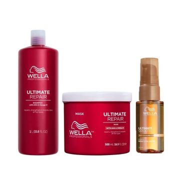 Pachet Wella Professionals Ultimate Repair & Smooth – Sampon 1000 ml + Masca 500 ml + Ulei Miracle Serum Ultimate Smooth, 30 ml Pachet Wella Professionals Ultimate Repair & Smooth – Sampon 1000 ml + Masca 500 ml + Ulei Miracle Serum Ultimate Smooth, 30 ml