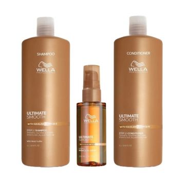 Pachet Wella Professionals Ultimate Smooth – Sampon, 1000 ml + Balsam, 1000 ml + Ulei Miracle Serum, 100 ml Pachet Wella Professionals Ultimate Smooth – Sampon, 1000 ml + Balsam, 1000 ml + Ulei Miracle Serum, 100 ml