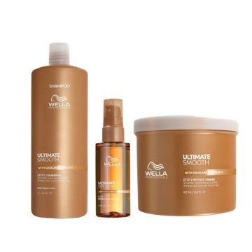 Pachet Wella Professionals Ultimate Smooth – Sampon, 1000 ml + Masca, 500 ml + Ulei Miracle Serum, 100 ml Pachet Wella Professionals Ultimate Smooth – Sampon, 1000 ml + Masca, 500 ml + Ulei Miracle Serum, 100 ml