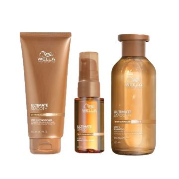 Pachet Wella Professionals Ultimate Smooth – Sampon, 250 ml + Balsam, 200 ml + Ulei Miracle Serum, 30 ml Pachet Wella Professionals Ultimate Smooth – Sampon, 250 ml + Balsam, 200 ml + Ulei Miracle Serum, 30 ml