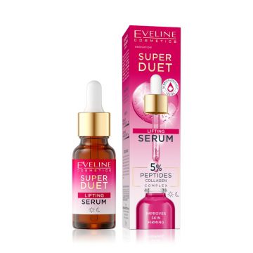 Ser pentru fata cu 5% peptide si colagen pentru efect de lifting Super Duet, 18ml, Eveline Cosmetics