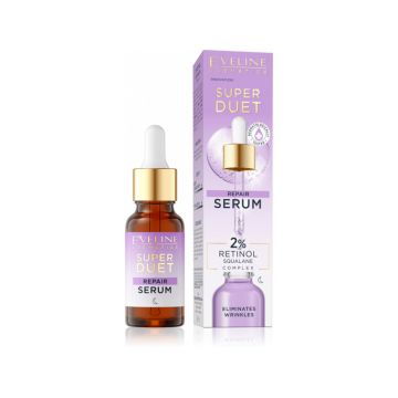 Ser pentru fata reparator cu 2% retinol si squalane Super Duet, 18ml, Eveline Cosmetics