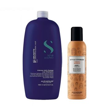 Set Alfaparf Semi di Lino Brunette – Sampon Intense Anti-Orange Low 1000 ml + Spuma Style Stories Firming Mousse 250 ml Set Alfaparf Semi di Lino Brunette – Sampon Intense Anti-Orange Low 1000 ml + Spuma Style Stories Firming Mousse 250 ml