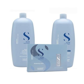 Set Alfaparf Semi di Lino Density Thickening, Sampon 1000 ml + Balsam, 1000 ml + Lotiune, 6x13 ml