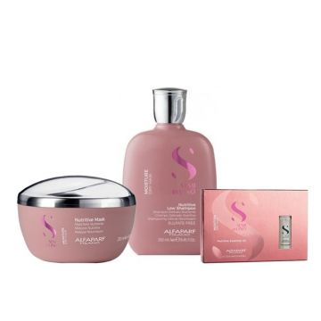 Set Alfaparf Semi Di Lino Moisture Nutritive 250 ml Sampon + 200 ml Masca + 6 fiole x 13 ml Ulei Set Alfaparf Semi Di Lino Moisture Nutritive 250 ml Sampon + 200 ml Masca + 6 fiole x 13 ml Ulei