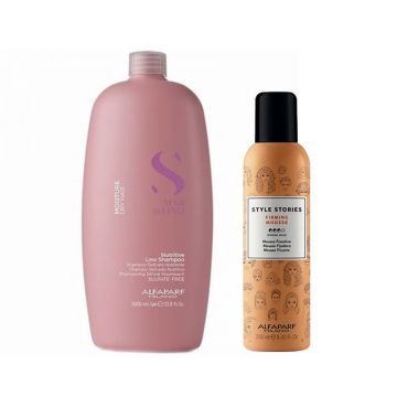 Set Alfaparf Semi di Lino Moisture – Sampon Nutritive Low 1000 ml + Spuma Style Stories Firming Mousse 250 ml