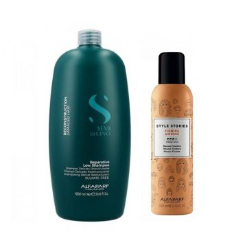 Set Alfaparf Semi di Lino Reconstruction – Sampon, 1000 ml + Spuma Style Stories Firming Mousse 250 ml Set Alfaparf Semi di Lino Reconstruction – Sampon, 1000 ml + Spuma Style Stories Firming Mousse 250 ml