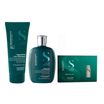 Set Alfaparf Semi di Lino Reconstruction – Sampon 250 ml + Sampon Travel Size 75 ml + Lotiune, 6x13 ml Set Alfaparf Semi di Lino Reconstruction – Sampon 250 ml + Sampon Travel Size 75 ml + Lotiune, 6x13 ml