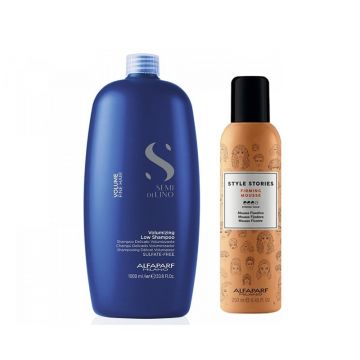 Set Alfaparf Semi di Lino Volume – Sampon 1000 ml + Spuma Style Stories Firming Mousse 250 ml