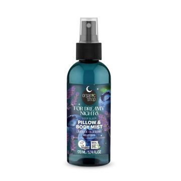 Spray de corp si asternuturi cu lavanda afine si melatonina For Dreamy Nights, 170ml, Organic Shop Spray de corp si asternuturi cu lavanda afine si melatonina For Dreamy Nights, 170ml, Organic Shop