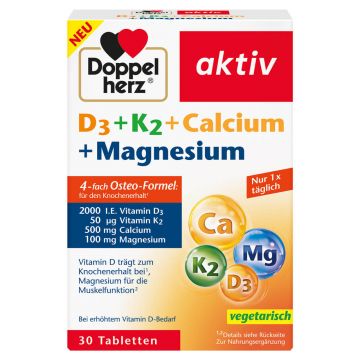 D3 + K2 + Calciu + Magneziu Aktiv, 30 comprimate, Doppelherz
