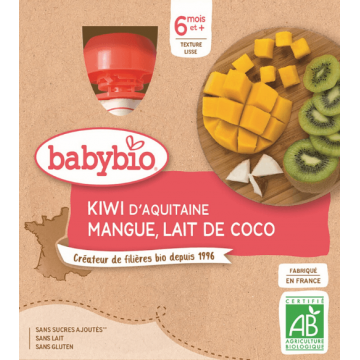 Babybio doypack kiwi, mango, lapte de nucă de cocos 4 x 90 g