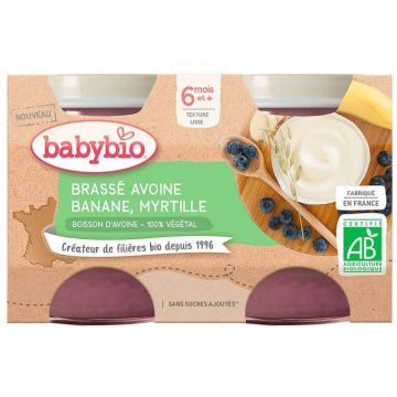 Babybio Lapte de ovăz + banane + afine brasserie 2 x 130 g