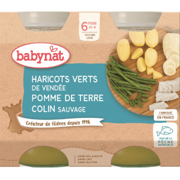Babybio meniu cartofi și fasole verde cu știucă de mare 2 x 200 g