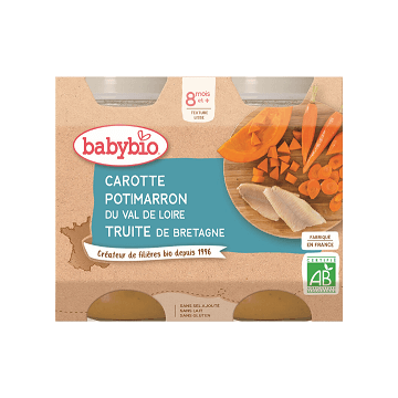 Babybio Meniu de morcovi și dovlecei cu păstrăv 2 x 200 g