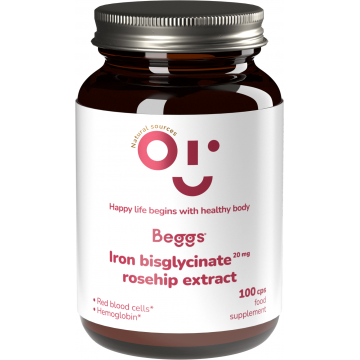 Beggs fier bisglicinat 20mg, extract de măceșe 100 capsule