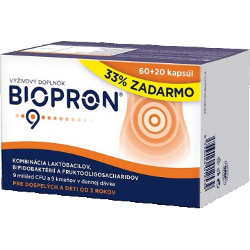 Biopron 9 Combinație de lactobacili, bifidobacterii și fructooligozaharide 80 capsule