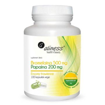 Bromelină 500 mg și papaină 200 mg, 100 capsule VEGE Alines
