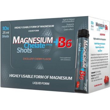 Chelat de magneziu împușcat Salutem Chelat de magneziu + B6 aromă de cireșe, fiole 10 x 25 ml