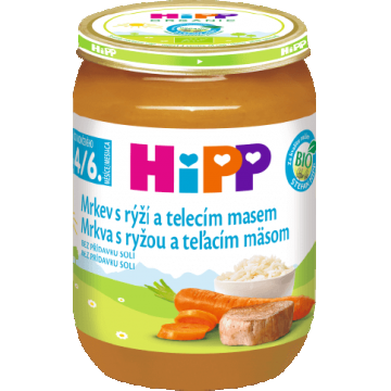 HiPP Morcovi organici cu orez și vițel 190 g