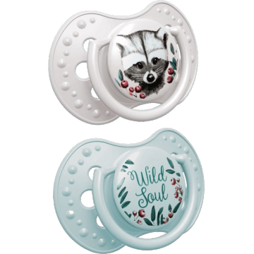 LOVI Mini suzetă din silicon cu mini etichetă Dynamic WILD SOUL, pentru băieți, 0-2m, 2 buc