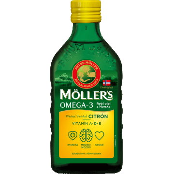 Mollers Omega 3 Fish Oil, ulei de ficat de cod cu aromă de lămâie 250 ml