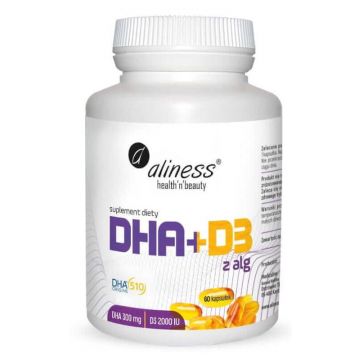 Omega DHA din alge + D3 60 capsule Aliness