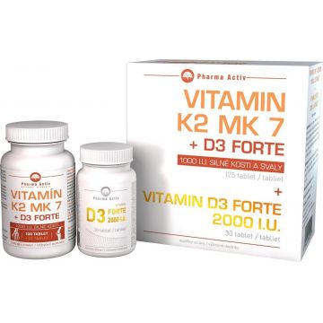 Pharma Activ Vitamina K2 MK7 + D3 Forte 125 comprimate + Vitamina D3 Forte 2000 I.U