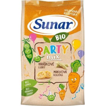 Sunar BIO Party mix, chipsuri pentru copii cu mazăre și morcov 45 g