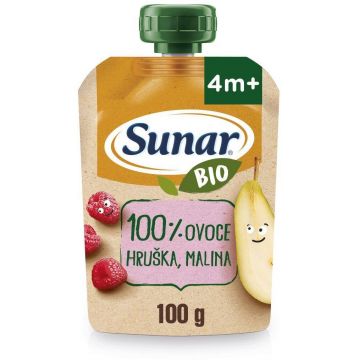 Sunar Capsulă de fructe organice pere, zmeură 4m+ 100 g