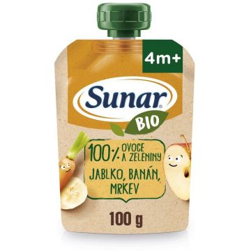 Sunar Capsulă organică de fructe măr, banană, morcov 4m+ 100 g