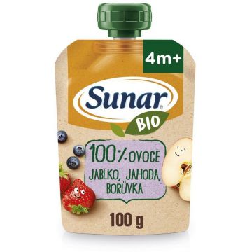 Sunar Capsulă organică de fructe măr, căpșuni, afine 4m+ 100 g