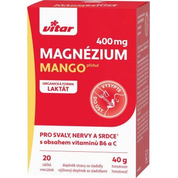 Vitar Magneziu 400 mg + vitaminele B6 și C 20 pliculețe