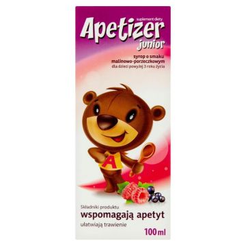 Apetizer Junior, sirop pentru copii cu vârsta peste 3 ani, aromă de zmeură și coacăze, 100 ml