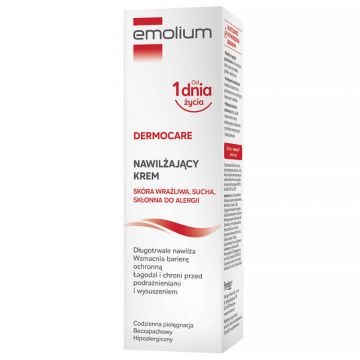 Emolium Dermocare, cremă hidratantă, ten sensibil, uscat și predispus la alergii, din prima zi, 75 ml