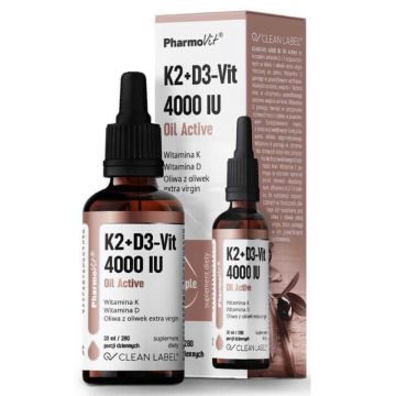 K2+D3-Vit 4000 UI Ulei activ 30 ml Pharmovit Clean Label