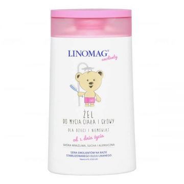 Linomag Emolients, Gel de spălare a corpului și a capului pentru bebeluși și copii din prima zi, 200 ml