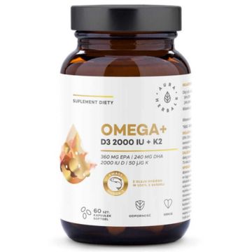 Omega + D3 2000 UI + K2 60 capsule moi Aura Herbals