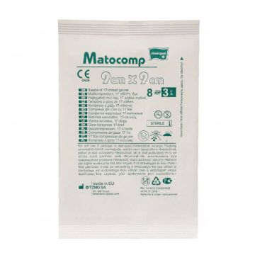 Matopat Matocomp Matocomp, comprese de tifon sterile, cu 17 fire, 8 straturi, 9 cm x 9 cm, 3 bucăți